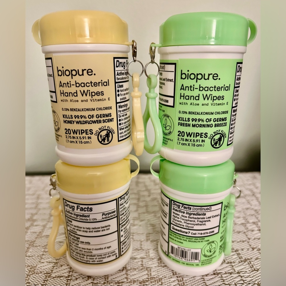 Anti-bacterial Hand Wipes - MINI for Backpack, Keychain or Yeti Dangle. Set of 4